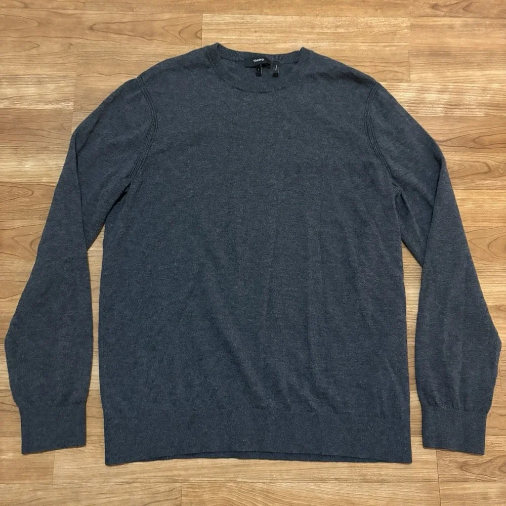 Theory Sweater Mens Large Gray Wool Blend Pullover